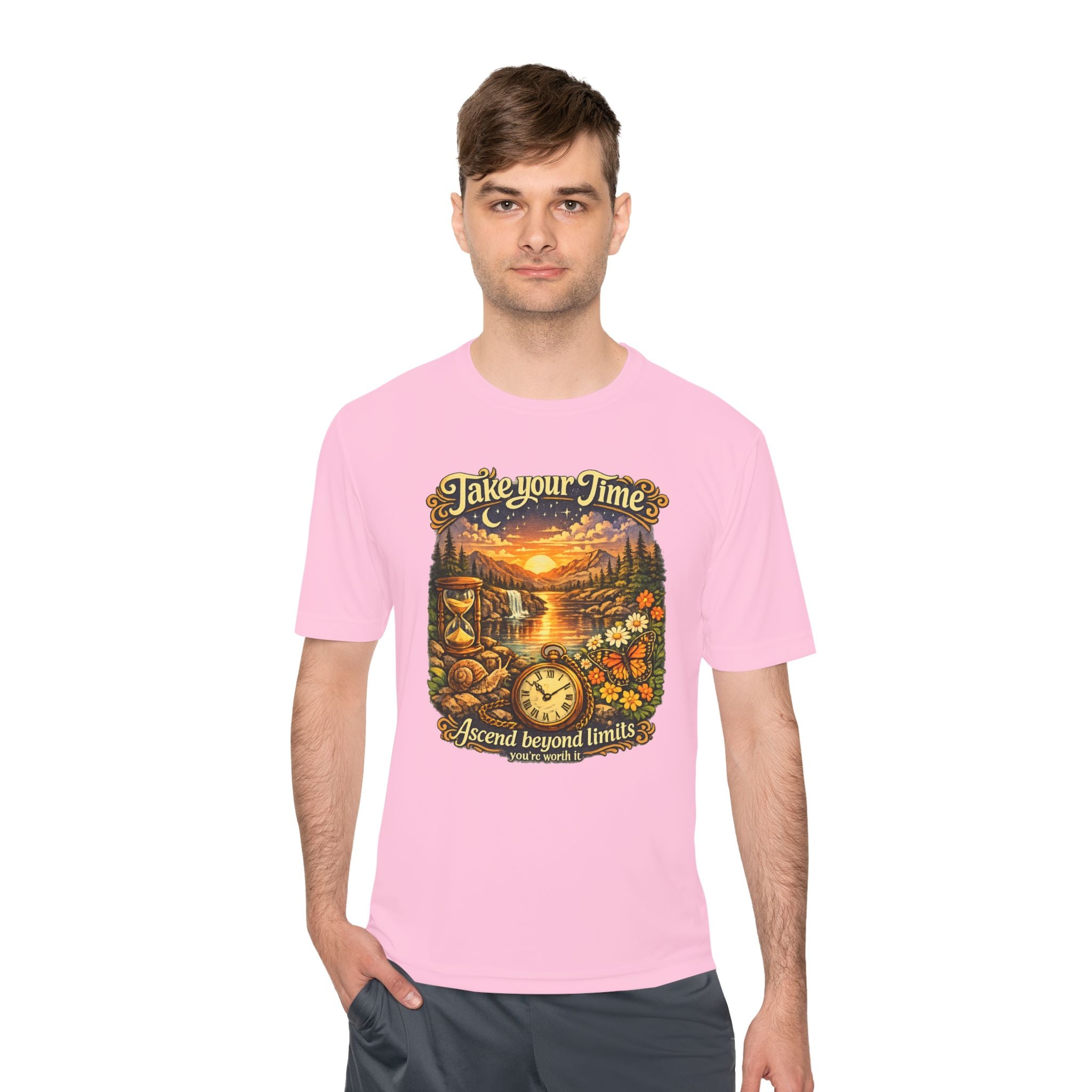Take Your Time Scenic Tee — 'Take Your Time, Ascend Beyond Limits' Relaxed Vintage Nature Shirt