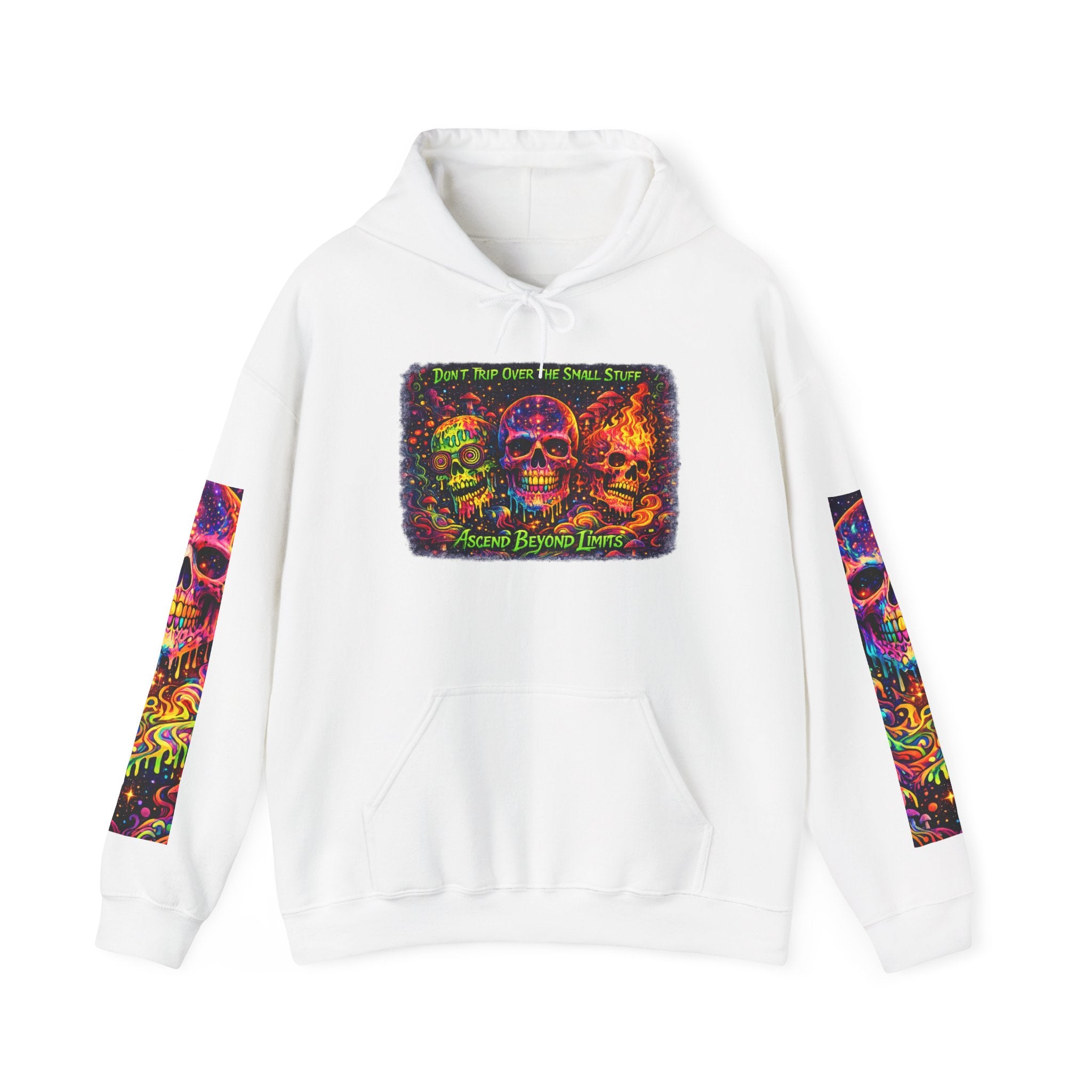 Psychedelic Skull Hoodie – "Faces Beyond Limits" Neon Horror Pullover