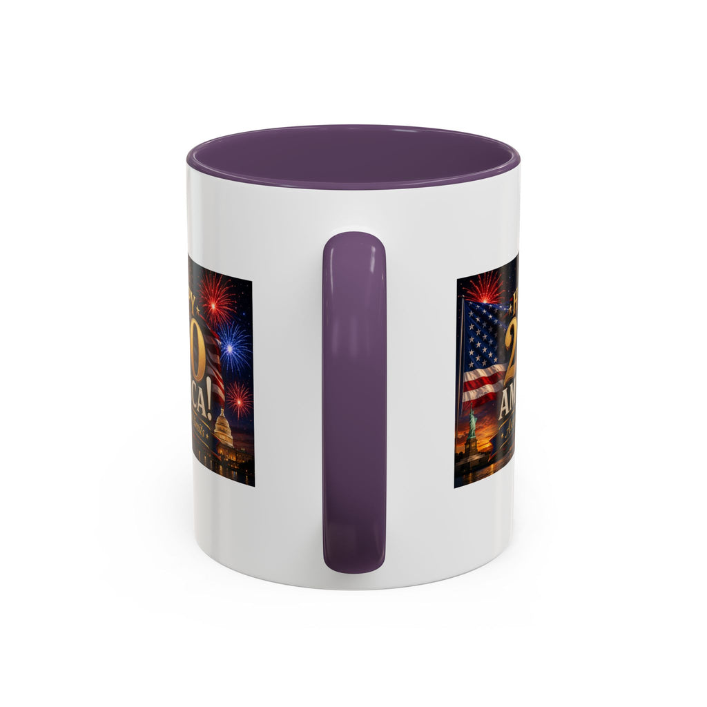 Happy 250 America Accent Coffee Mug — Patriotic Fireworks & Flag 11/15oz