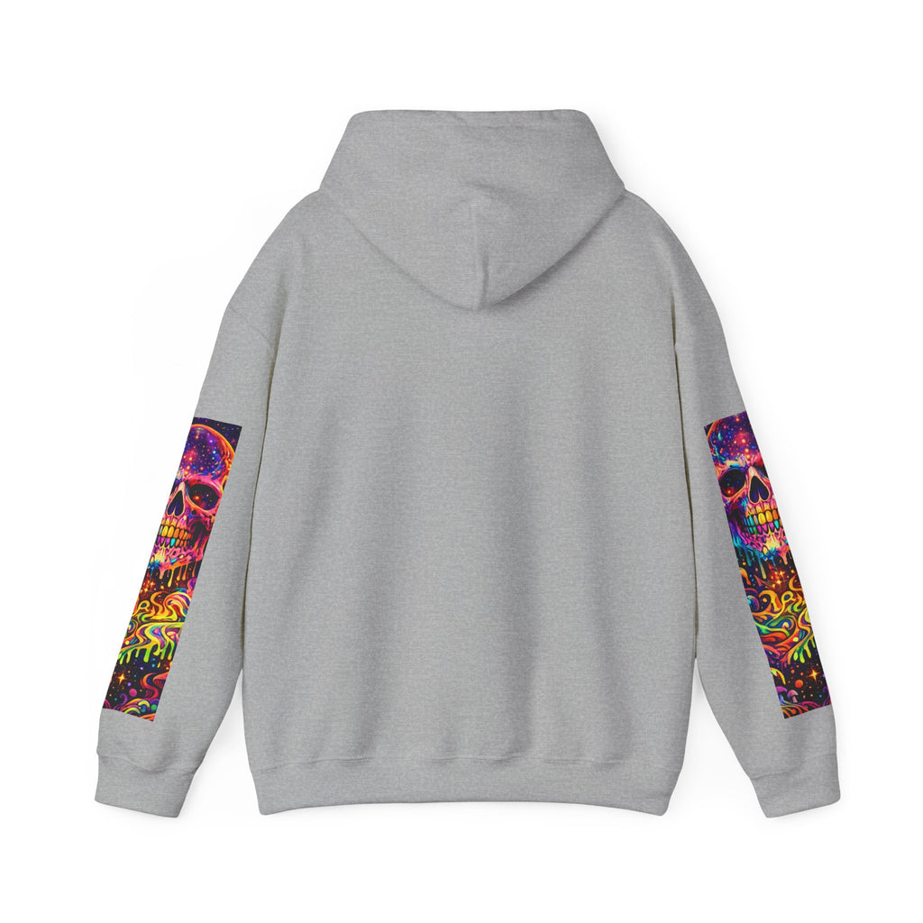 Psychedelic Skull Hoodie – "Faces Beyond Limits" Neon Horror Pullover