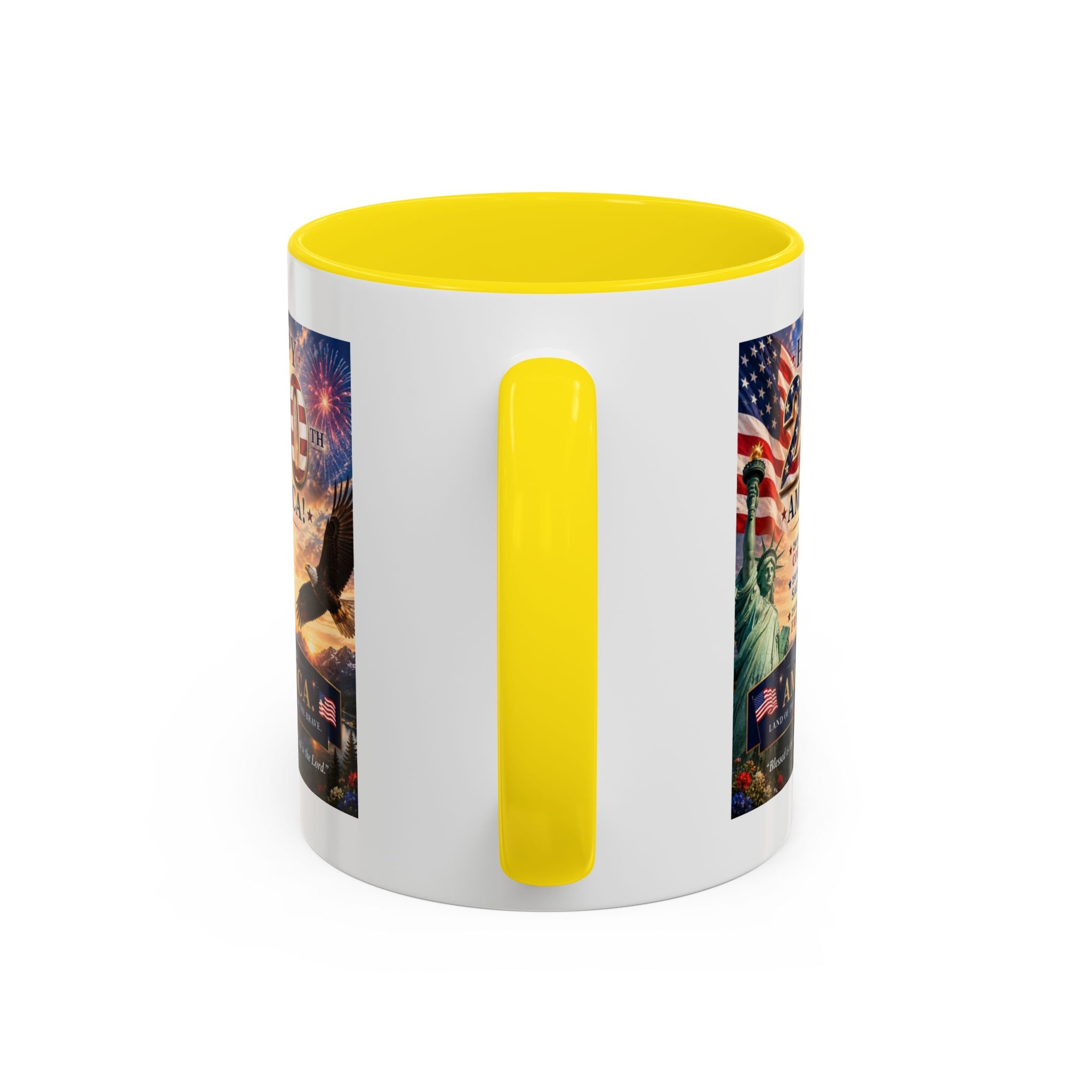 Happy 250th America Coffee Mug — Patriotic Statue of Liberty & Eagle 4th of July Gift