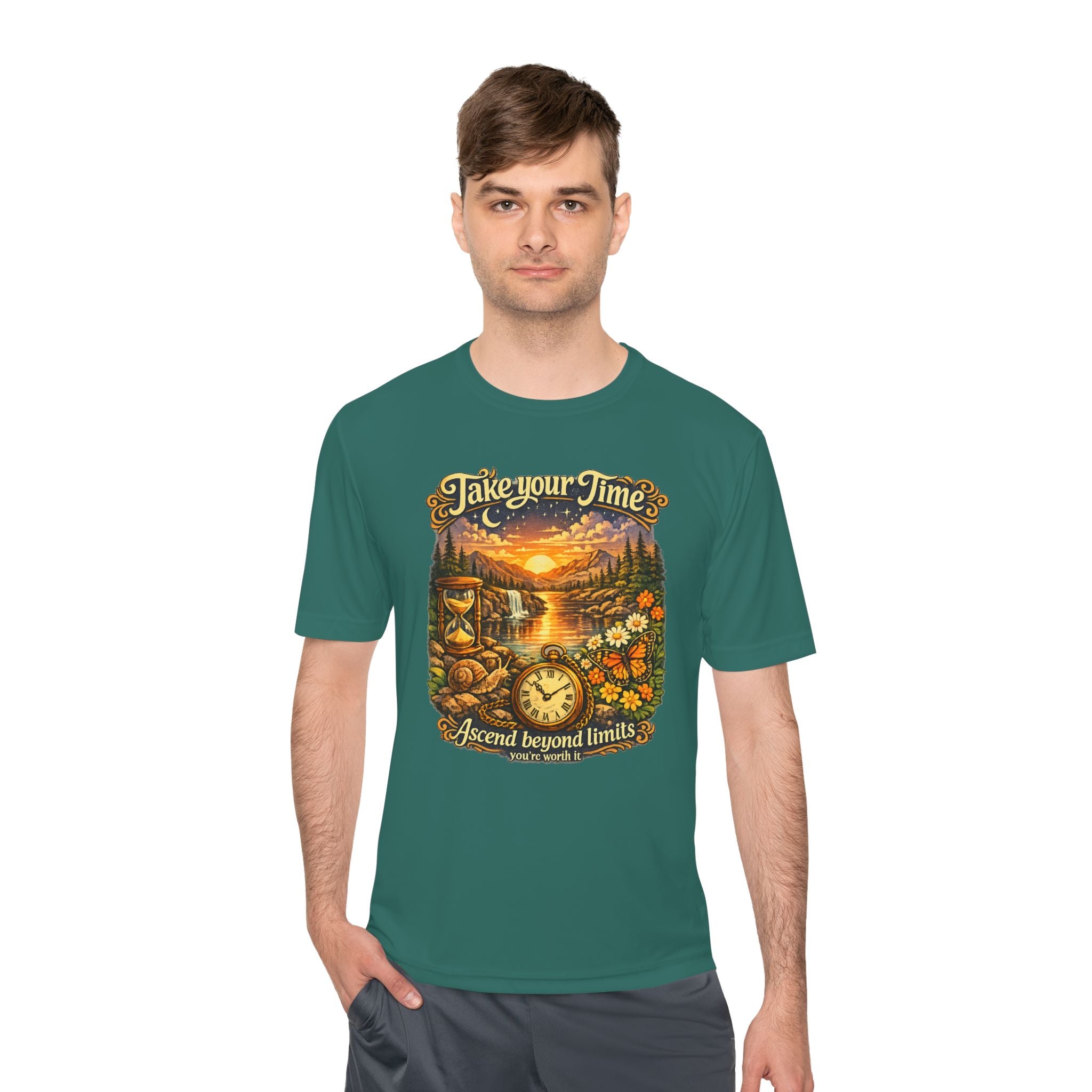 Take Your Time Scenic Tee — 'Take Your Time, Ascend Beyond Limits' Relaxed Vintage Nature Shirt
