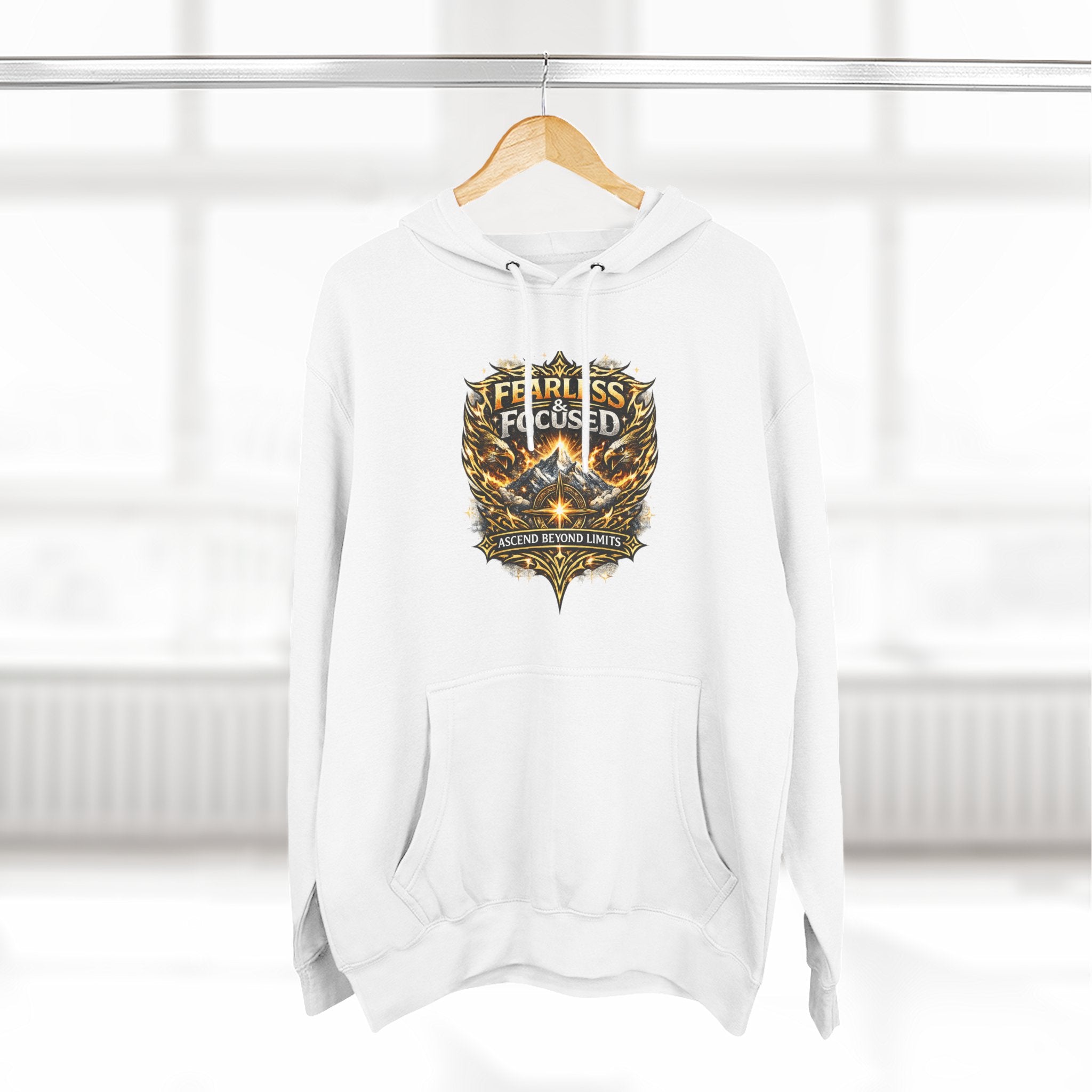 Fearless & Focused Shield Hoodie — Motivational Graphic Pullover