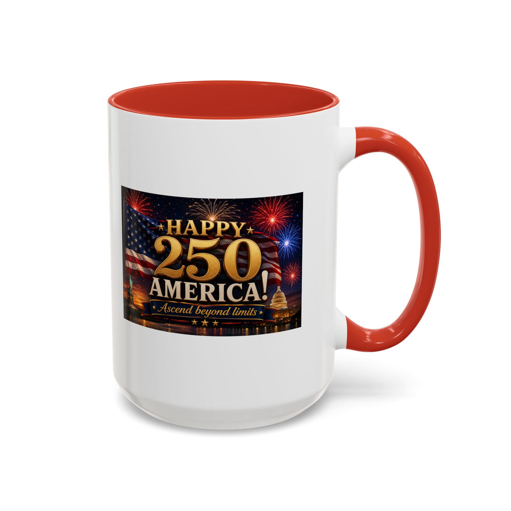 Happy 250 America Accent Coffee Mug — Patriotic Fireworks & Flag 11/15oz
