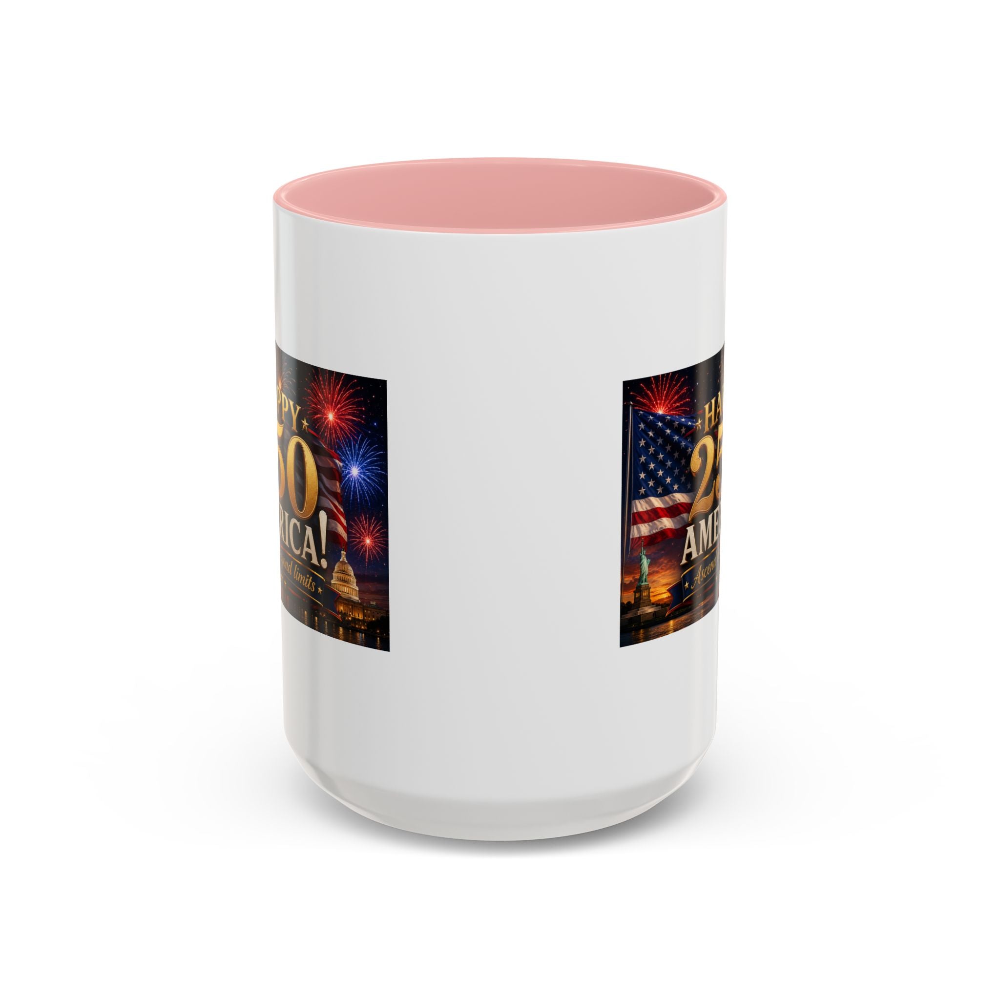 Happy 250 America Accent Coffee Mug — Patriotic Fireworks & Flag 11/15oz