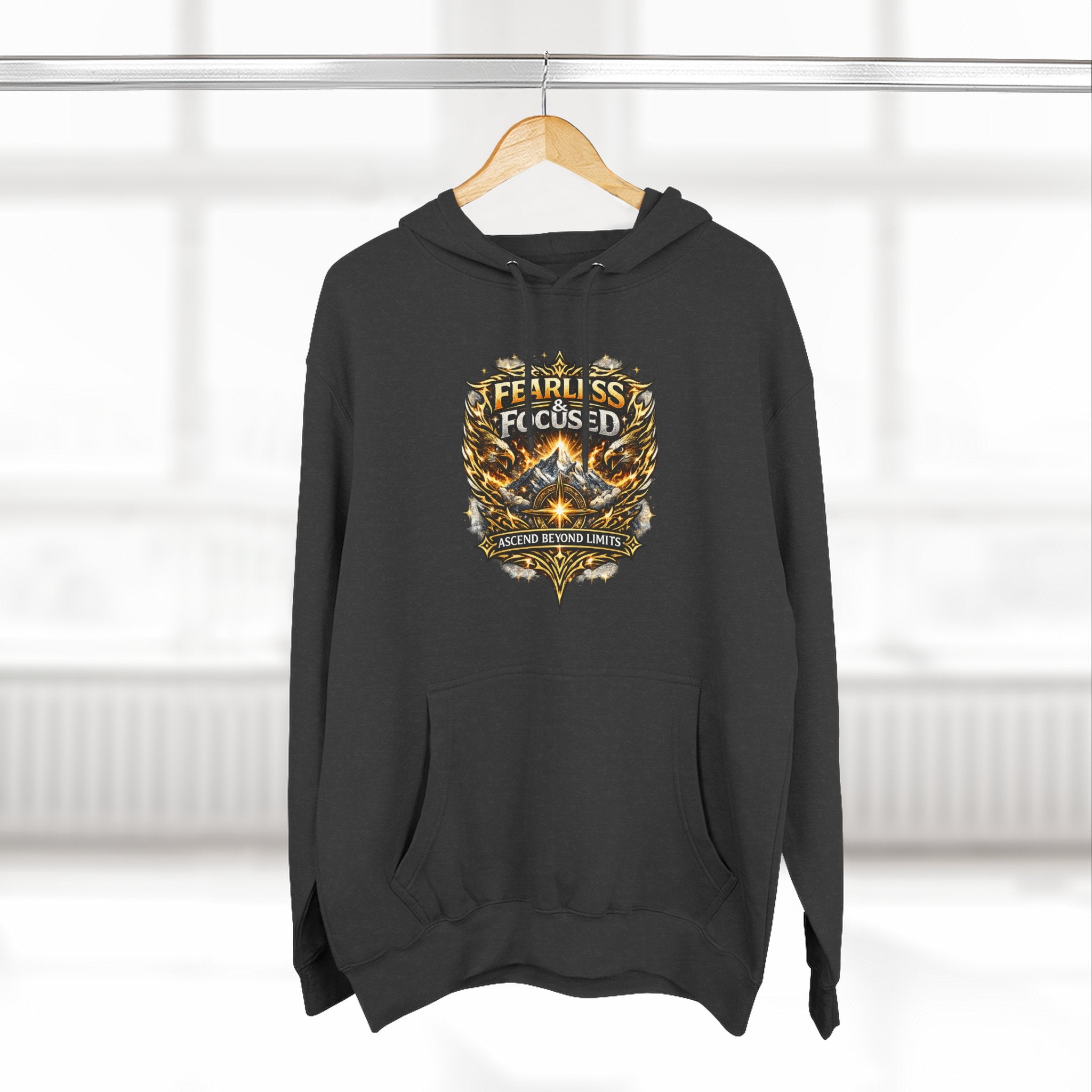 Fearless & Focused Shield Hoodie — Motivational Graphic Pullover