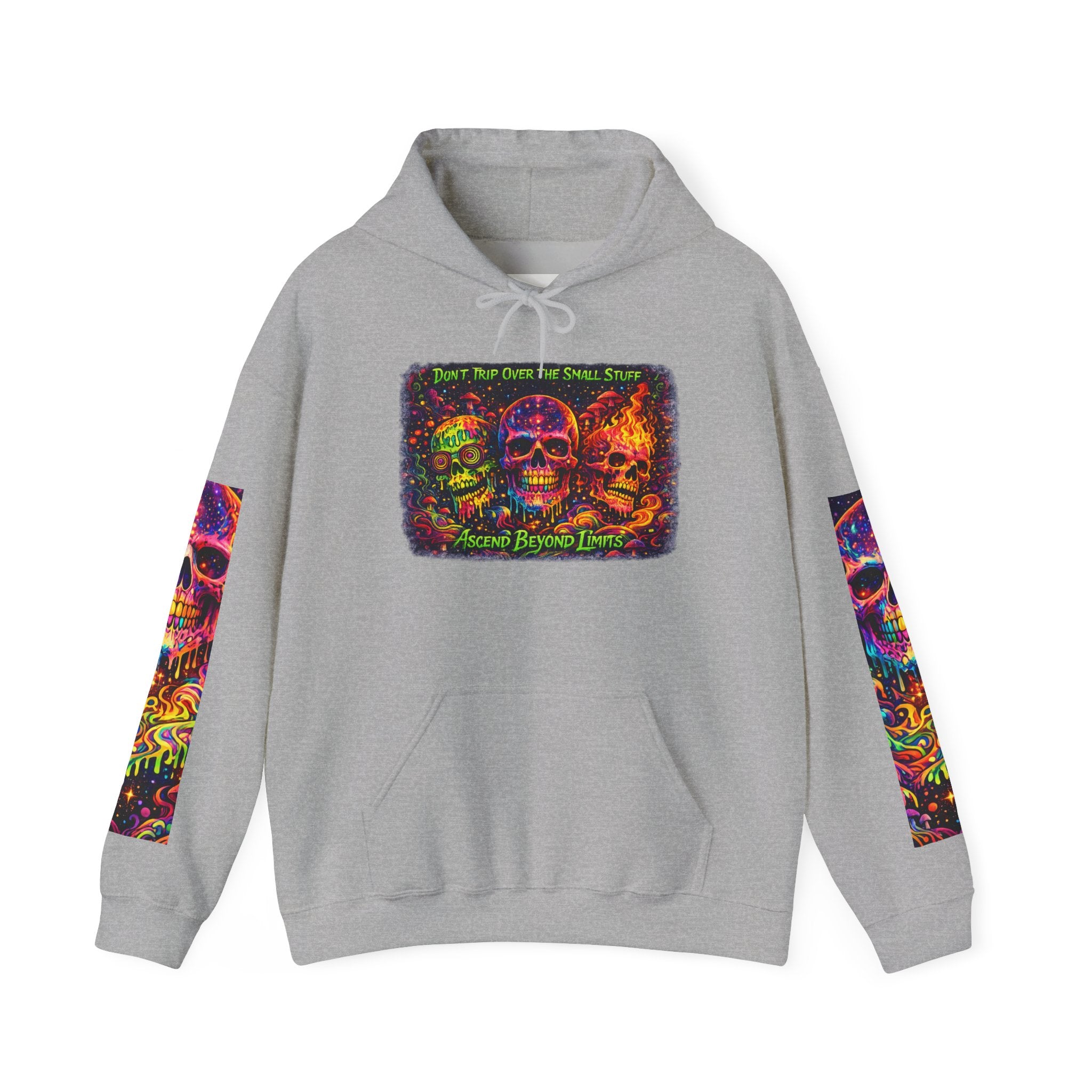 Psychedelic Skull Hoodie – "Faces Beyond Limits" Neon Horror Pullover